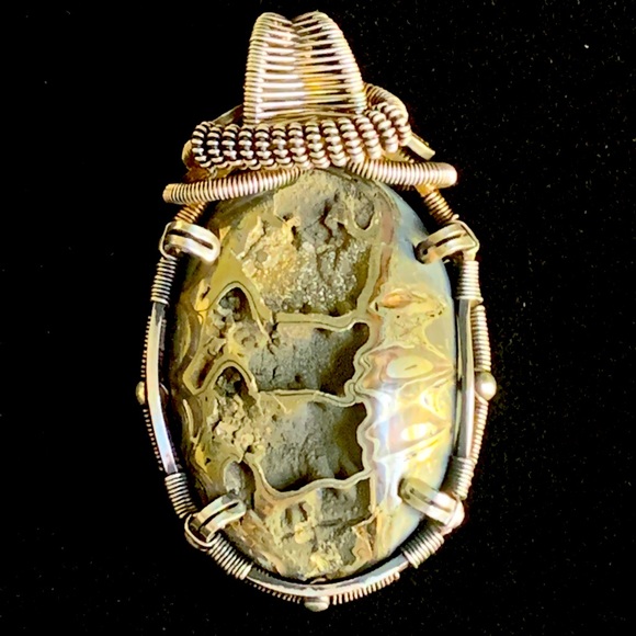 Sterling silver ammonite petrified pyrite pendant - Picture 1 of 10